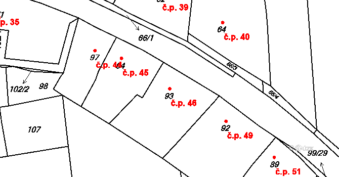 Trubín 46 na parcele st. 93 v KÚ Trubín, Katastrální mapa