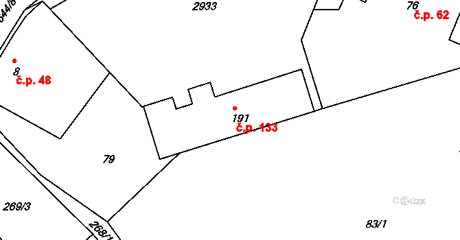 Jankovice 133 na parcele st. 191 v KÚ Jankovice u Holešova, Katastrální mapa