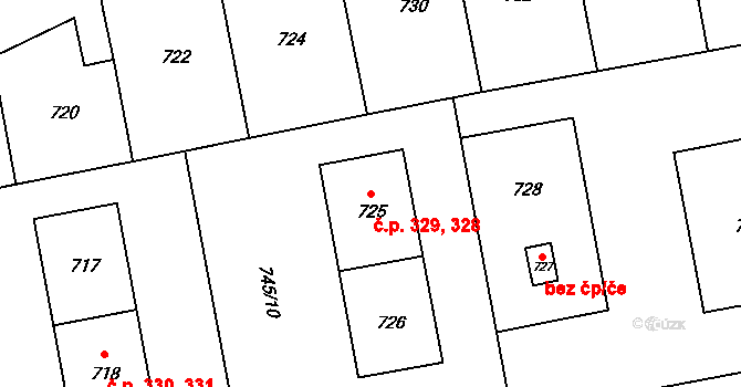 Grygov 328,329 na parcele st. 725 v KÚ Grygov, Katastrální mapa