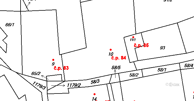 Liběšice 84 na parcele st. 10 v KÚ Liběšice u Litoměřic, Katastrální mapa