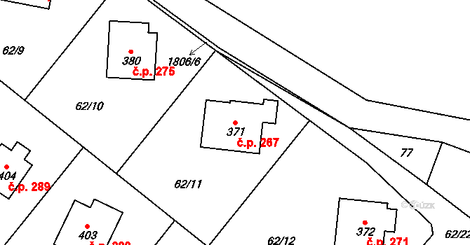 Chuchelna 267 na parcele st. 371 v KÚ Chuchelna, Katastrální mapa
