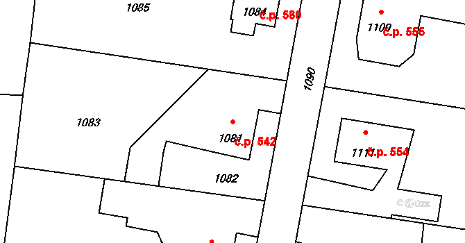Lutyně 542, Orlová na parcele st. 1081 v KÚ Horní Lutyně, Katastrální mapa