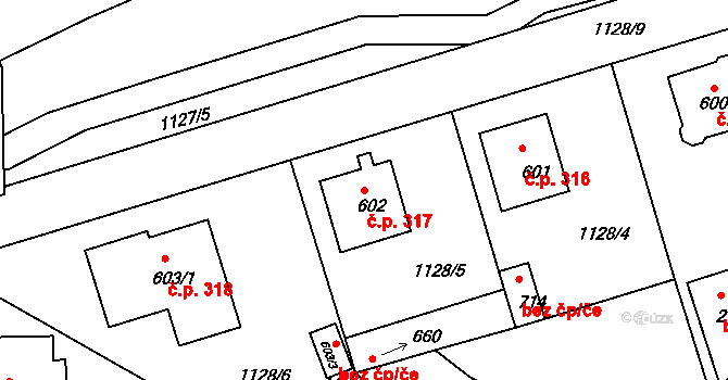 Prachatice II 317, Prachatice na parcele st. 602 v KÚ Prachatice, Katastrální mapa