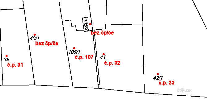 Přední Lhota 32, Poděbrady na parcele st. 41 v KÚ Přední Lhota u Poděbrad, Katastrální mapa