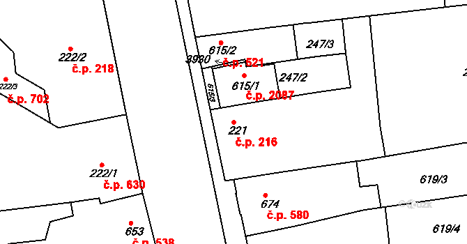 Lysá nad Labem 216 na parcele st. 221 v KÚ Lysá nad Labem, Katastrální mapa