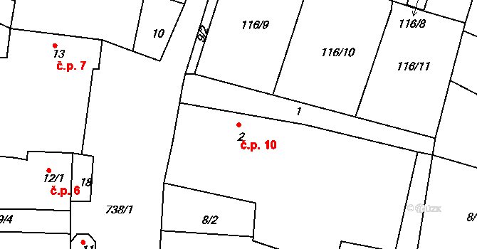 Maršov 10, Krupka na parcele st. 2 v KÚ Maršov u Krupky, Katastrální mapa