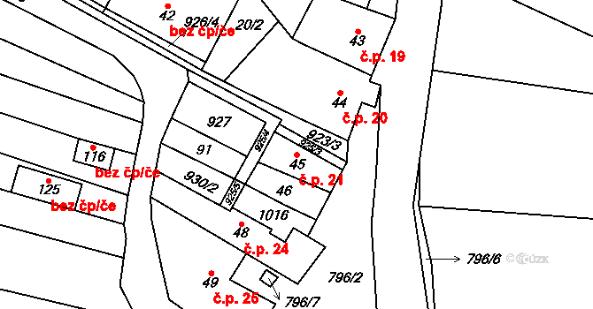 Kobeřice 21, Hradčany-Kobeřice na parcele st. 45 v KÚ Kobeřice, Katastrální mapa