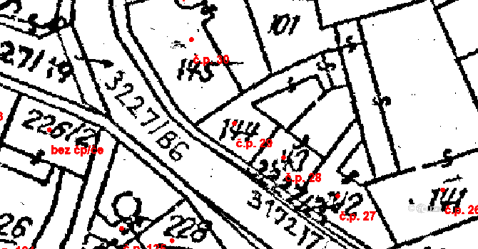 Jaroměřice nad Rokytnou 29 na parcele st. 144 v KÚ Jaroměřice nad Rokytnou, Katastrální mapa