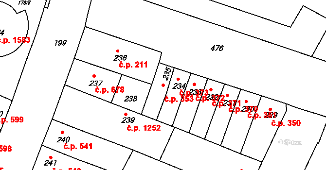 Husovice 353, Brno na parcele st. 235 v KÚ Husovice, Katastrální mapa
