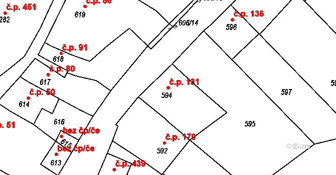 Lipůvka 131 na parcele st. 594 v KÚ Lipůvka, Katastrální mapa