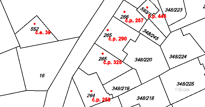 Černčice 325 na parcele st. 285 v KÚ Černčice u Loun, Katastrální mapa