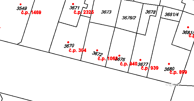 Teplice 1068 na parcele st. 3672 v KÚ Teplice, Katastrální mapa