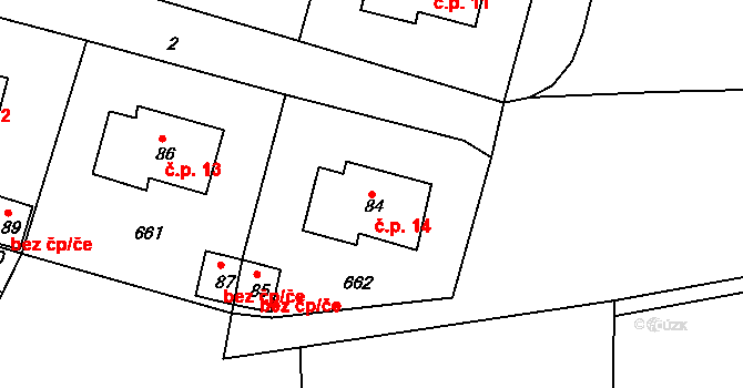 Tuřany 14 na parcele st. 84 v KÚ Tuřany u Kynšperku nad Ohří, Katastrální mapa