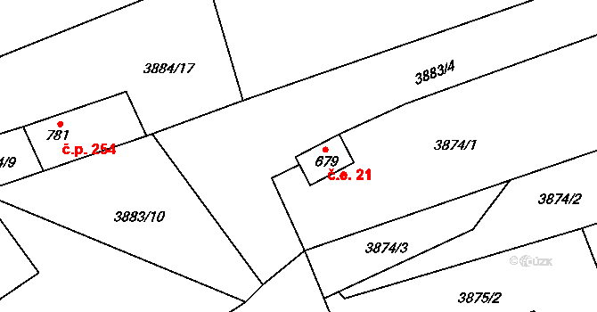 Hošťálková 21 na parcele st. 679 v KÚ Hošťálková, Katastrální mapa