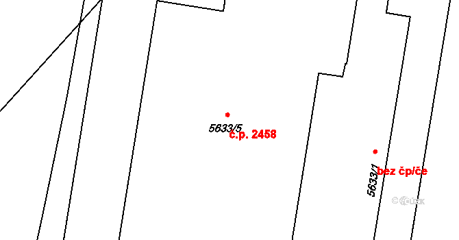 Záběhlice 2458, Praha na parcele st. 5633/5 v KÚ Záběhlice, Katastrální mapa
