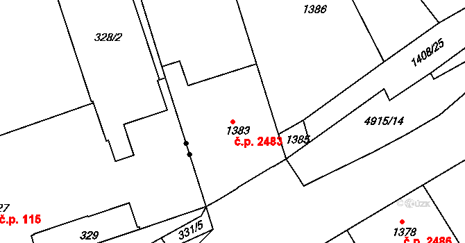 Smíchov 2483, Praha na parcele st. 1383 v KÚ Smíchov, Katastrální mapa