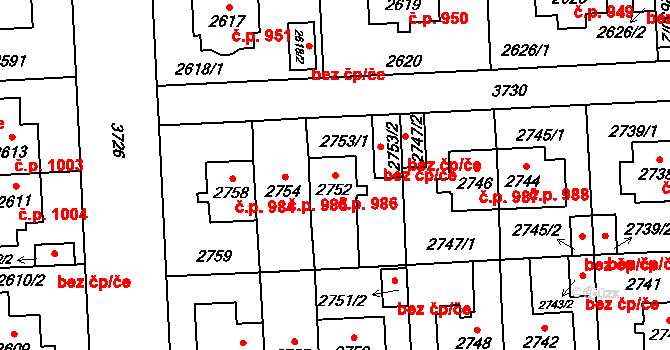 Břevnov 986, Praha na parcele st. 2752 v KÚ Břevnov, Katastrální mapa