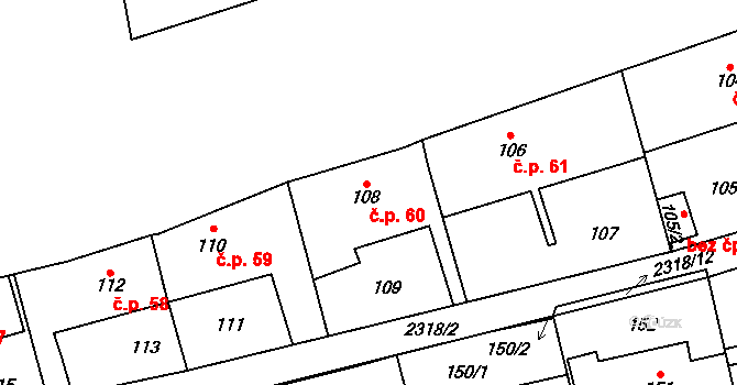 Suchdol 60, Praha na parcele st. 108 v KÚ Suchdol, Katastrální mapa