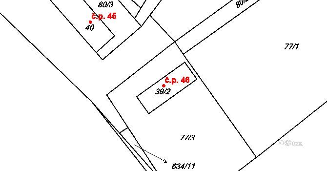 Kohoutov 46 na parcele st. 39/2 v KÚ Kohoutov, Katastrální mapa