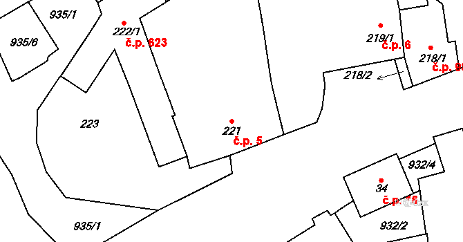 Malešice 5, Praha na parcele st. 221/1 v KÚ Malešice, Katastrální mapa