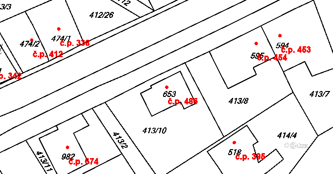 Rožmitál pod Třemšínem 486 na parcele st. 653 v KÚ Rožmitál pod Třemšínem, Katastrální mapa