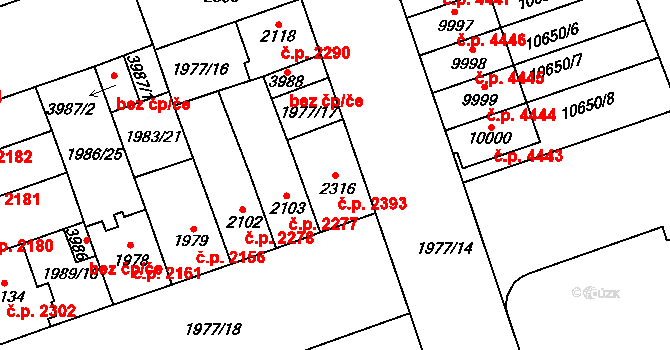 Hodonín 2393 na parcele st. 2316 v KÚ Hodonín, Katastrální mapa