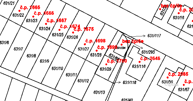 České Budějovice 5 1699, České Budějovice na parcele st. 631/28 v KÚ České Budějovice 5, Katastrální mapa