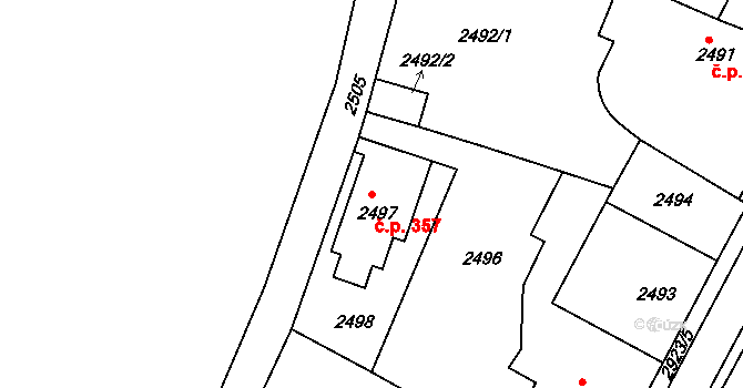 Rumburk 1 357, Rumburk na parcele st. 2497 v KÚ Rumburk, Katastrální mapa