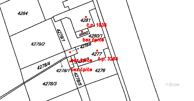 Chomutov 3284 na parcele st. 4277 v KÚ Chomutov I, Katastrální mapa