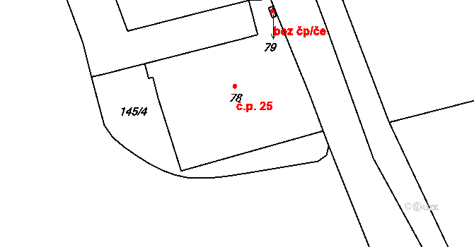 Borek 25, Třebovle na parcele st. 78 v KÚ Hlaváčova Lhota, Katastrální mapa