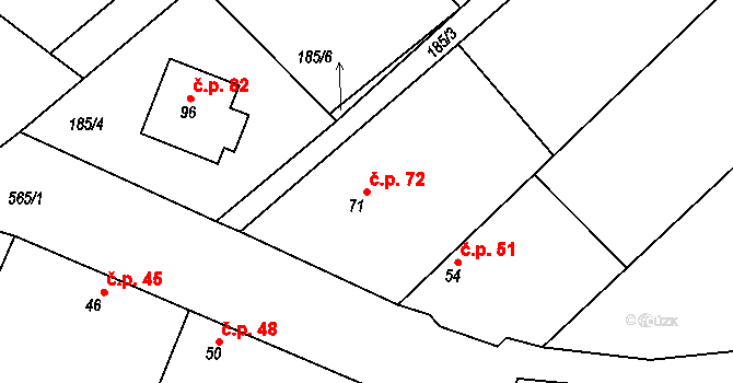 Lžovice 72, Týnec nad Labem na parcele st. 71 v KÚ Lžovice, Katastrální mapa