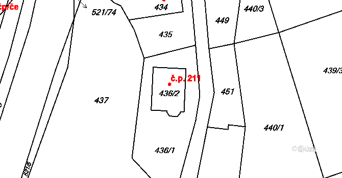 Žabeň 211 na parcele st. 436/2 v KÚ Žabeň, Katastrální mapa