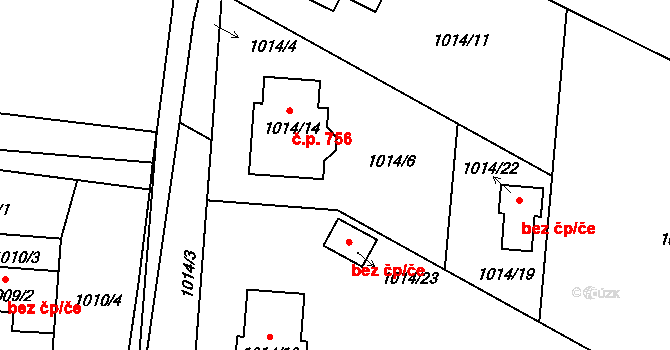 Suchdol nad Lužnicí 756 na parcele st. 1014/14 v KÚ Suchdol nad Lužnicí, Katastrální mapa