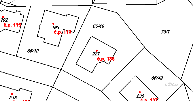 Slatina 136, Františkovy Lázně na parcele st. 221 v KÚ Slatina u Františkových Lázní, Katastrální mapa