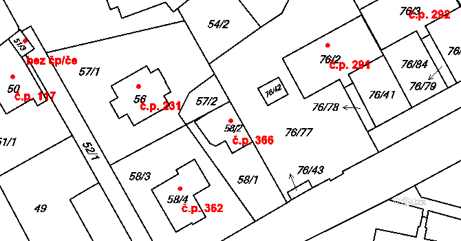 Liberec XIII-Nové Pavlovice 366, Liberec na parcele st. 58/2 v KÚ Nové Pavlovice, Katastrální mapa