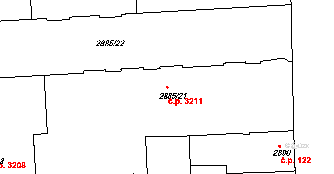 Smíchov 3211, Praha na parcele st. 2885/21 v KÚ Smíchov, Katastrální mapa
