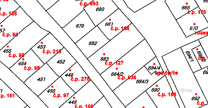 Lužice 127 na parcele st. 683 v KÚ Lužice u Hodonína, Katastrální mapa