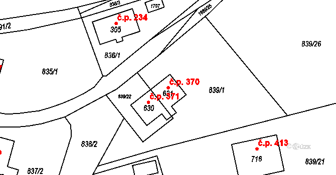 Dlouhá Třebová 370 na parcele st. 631 v KÚ Dlouhá Třebová, Katastrální mapa