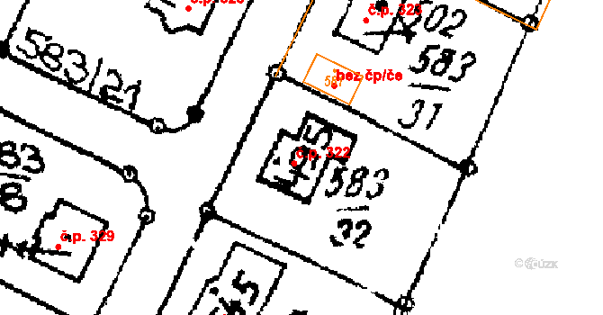 Horní Ředice 322 na parcele st. 495 v KÚ Horní Ředice, Katastrální mapa