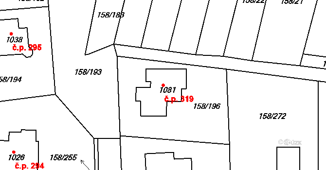 Háje 319, Cheb na parcele st. 1081 v KÚ Háje u Chebu, Katastrální mapa