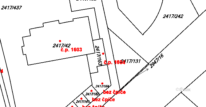 Rychnov nad Kněžnou 1604 na parcele st. 2417/163 v KÚ Rychnov nad Kněžnou, Katastrální mapa