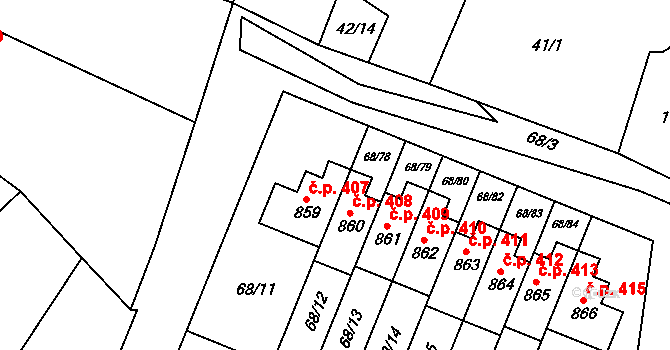 Velká Hleďsebe 407 na parcele st. 859 v KÚ Velká Hleďsebe, Katastrální mapa