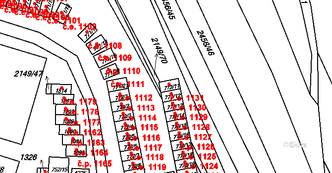 Dědice 1131, Vyškov na parcele st. 772/11 v KÚ Dědice u Vyškova, Katastrální mapa