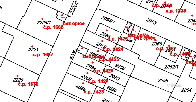 Předměstí 1425, Litoměřice na parcele st. 2057/1 v KÚ Litoměřice, Katastrální mapa