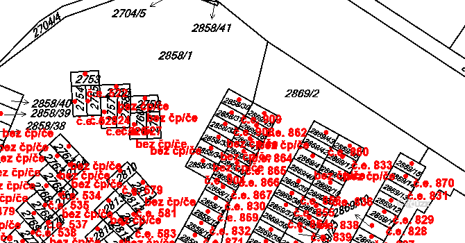 Lovosice 908 na parcele st. 2858/31 v KÚ Lovosice, Katastrální mapa