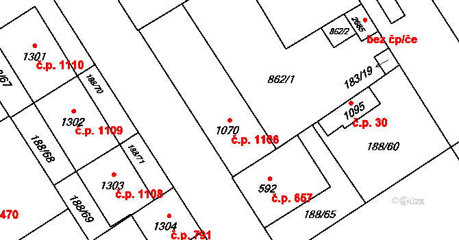 Mariánské Hory 1106, Ostrava na parcele st. 1070 v KÚ Mariánské Hory, Katastrální mapa