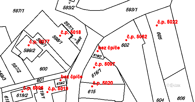 Ostrava 38198339 na parcele st. 616/2 v KÚ Třebovice ve Slezsku, Katastrální mapa