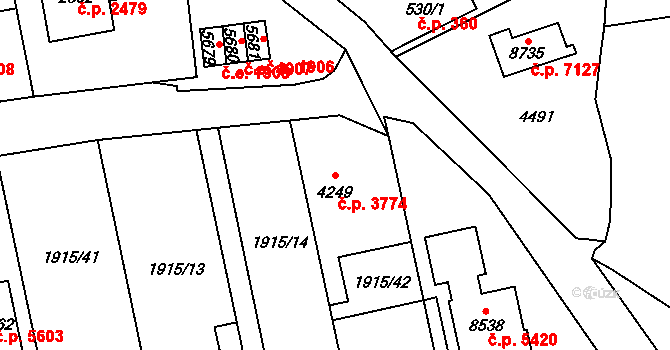 Zlín 3774 na parcele st. 4249 v KÚ Zlín, Katastrální mapa