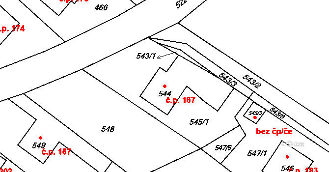 Děhylov 167 na parcele st. 544 v KÚ Děhylov, Katastrální mapa
