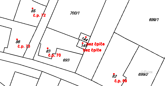 Cheb 43492339 na parcele st. 145 v KÚ Podhrad, Katastrální mapa